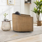 Sillón giratorio tipo barril de ratán negro carbón, 1 asiento