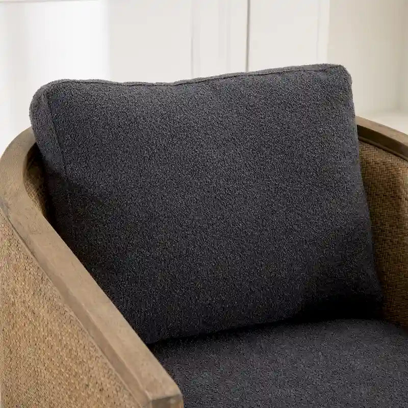 Sillón giratorio tipo barril de ratán negro carbón, 1 asiento