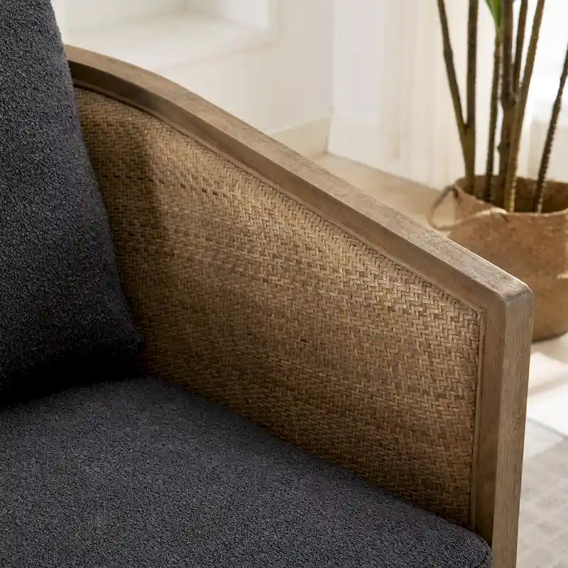 Sillón giratorio tipo barril de ratán negro carbón, 1 asiento