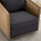 Sillón giratorio tipo barril de ratán negro carbón, 1 asiento