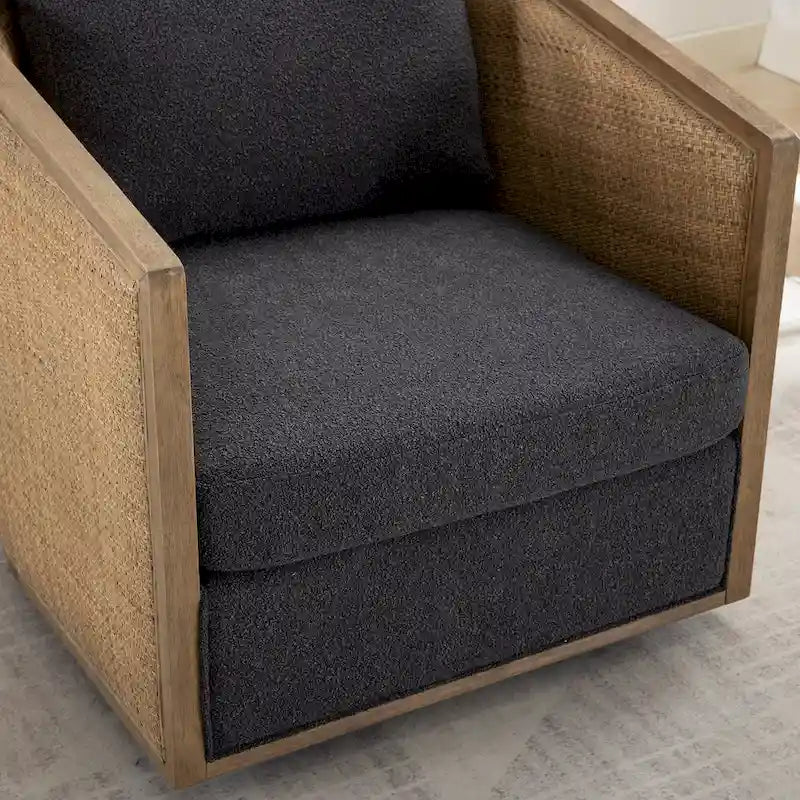 Sillón giratorio tipo barril de ratán negro carbón, 1 asiento
