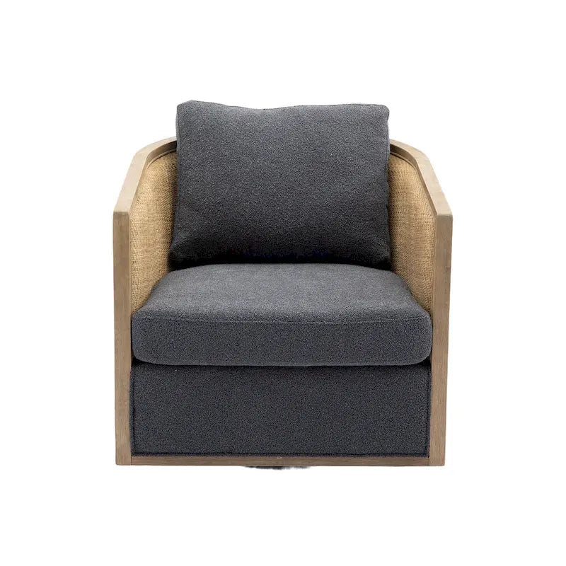 Sillón giratorio tipo barril de ratán negro carbón, 1 asiento