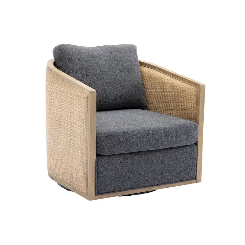 Sillón giratorio tipo barril de ratán negro carbón, 1 asiento