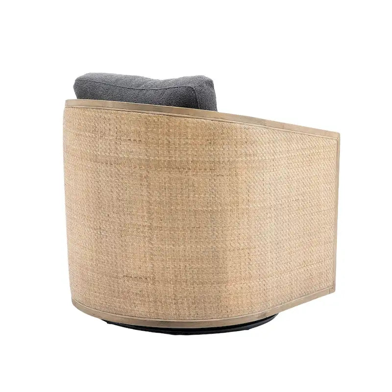 Sillón giratorio tipo barril de ratán negro carbón, 1 asiento