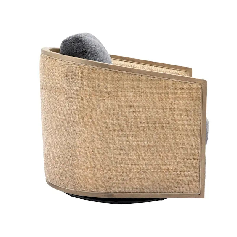 Sillón giratorio tipo barril de ratán negro carbón, 1 asiento