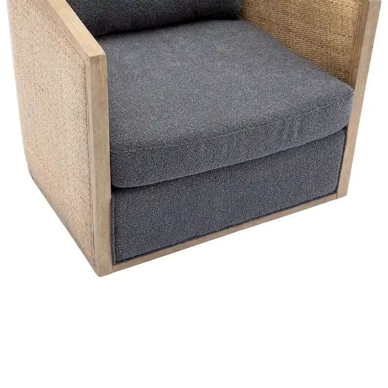 Sillón giratorio tipo barril de ratán negro carbón, 1 asiento