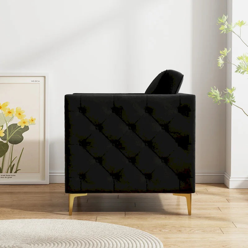Sillón Acentual de Terciopelo con Patas de Metal Dorado, Asiento Individual – Azul Marino / Negro / Beige / Caqui