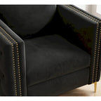 Sillón Acentual de Terciopelo con Patas de Metal Dorado, Asiento Individual – Azul Marino / Negro / Beige / Caqui