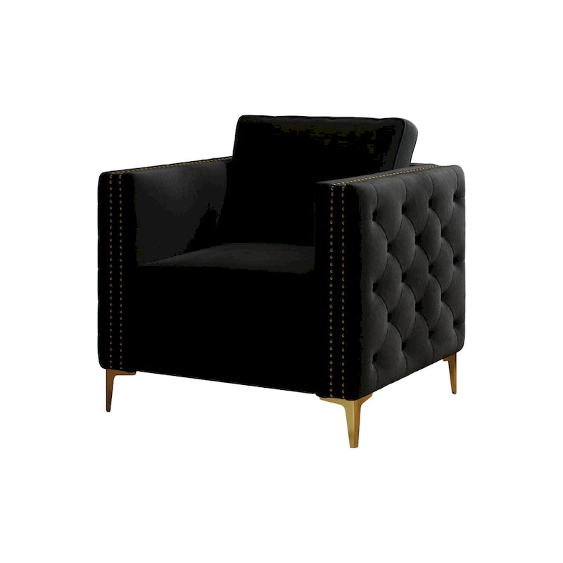 Sillón Acentual de Terciopelo con Patas de Metal Dorado, Asiento Individual – Azul Marino / Negro / Beige / Caqui