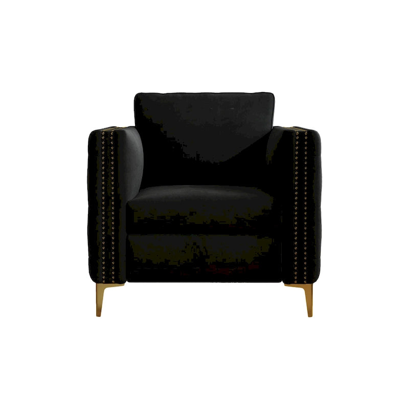 Sillón Acentual de Terciopelo con Patas de Metal Dorado, Asiento Individual – Azul Marino / Negro / Beige / Caqui