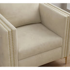 Sillón Acentual de Terciopelo con Patas de Metal Dorado, Asiento Individual – Azul Marino / Negro / Beige / Caqui