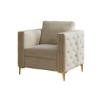 Sillón Acentual de Terciopelo con Patas de Metal Dorado, Asiento Individual – Azul Marino / Negro / Beige / Caqui