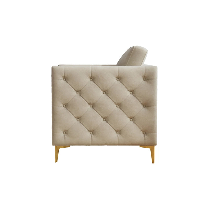 Sillón Acentual de Terciopelo con Patas de Metal Dorado, Asiento Individual – Azul Marino / Negro / Beige / Caqui