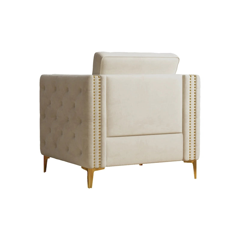 Sillón Acentual de Terciopelo con Patas de Metal Dorado, Asiento Individual – Azul Marino / Negro / Beige / Caqui