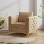 Sillón Acentual de Terciopelo con Patas de Metal Dorado, Asiento Individual – Azul Marino / Negro / Beige / Caqui