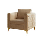 Sillón Acentual de Terciopelo con Patas de Metal Dorado, Asiento Individual – Azul Marino / Negro / Beige / Caqui