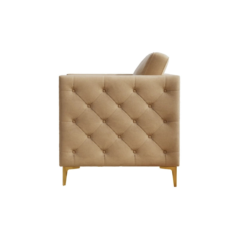 Sillón Acentual de Terciopelo con Patas de Metal Dorado, Asiento Individual – Azul Marino / Negro / Beige / Caqui