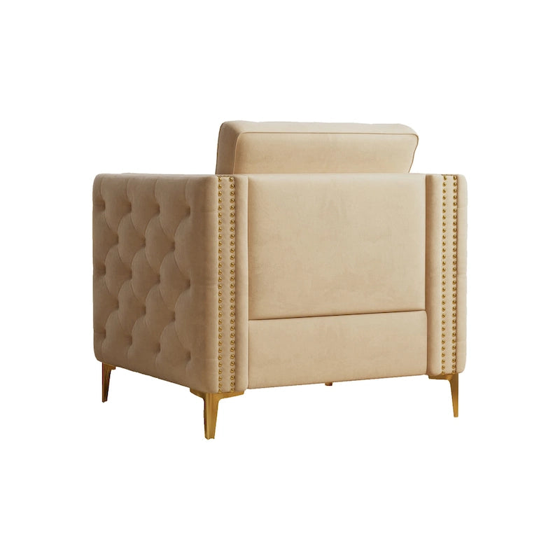 Sillón Acentual de Terciopelo con Patas de Metal Dorado, Asiento Individual – Azul Marino / Negro / Beige / Caqui