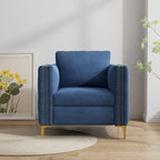 Sillón Acentual de Terciopelo con Patas de Metal Dorado, Asiento Individual – Azul Marino / Negro / Beige / Caqui
