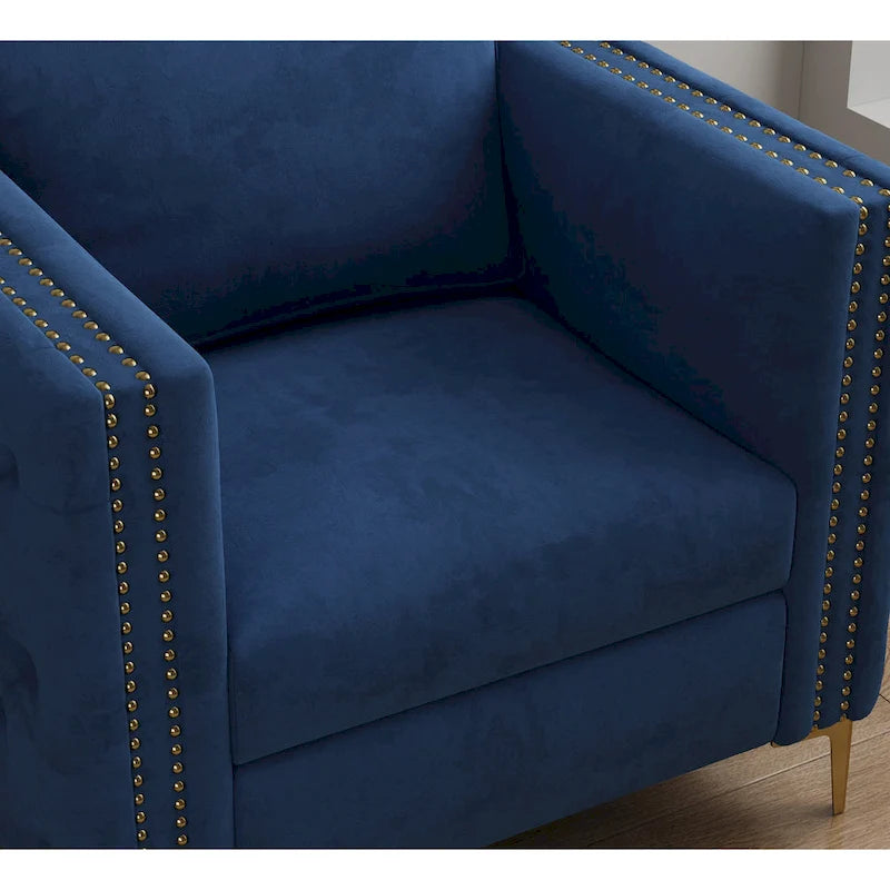 Sillón Acentual de Terciopelo con Patas de Metal Dorado, Asiento Individual – Azul Marino / Negro / Beige / Caqui