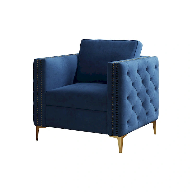 Sillón Acentual de Terciopelo con Patas de Metal Dorado, Asiento Individual – Azul Marino / Negro / Beige / Caqui