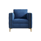Sillón Acentual de Terciopelo con Patas de Metal Dorado, Asiento Individual – Azul Marino / Negro / Beige / Caqui
