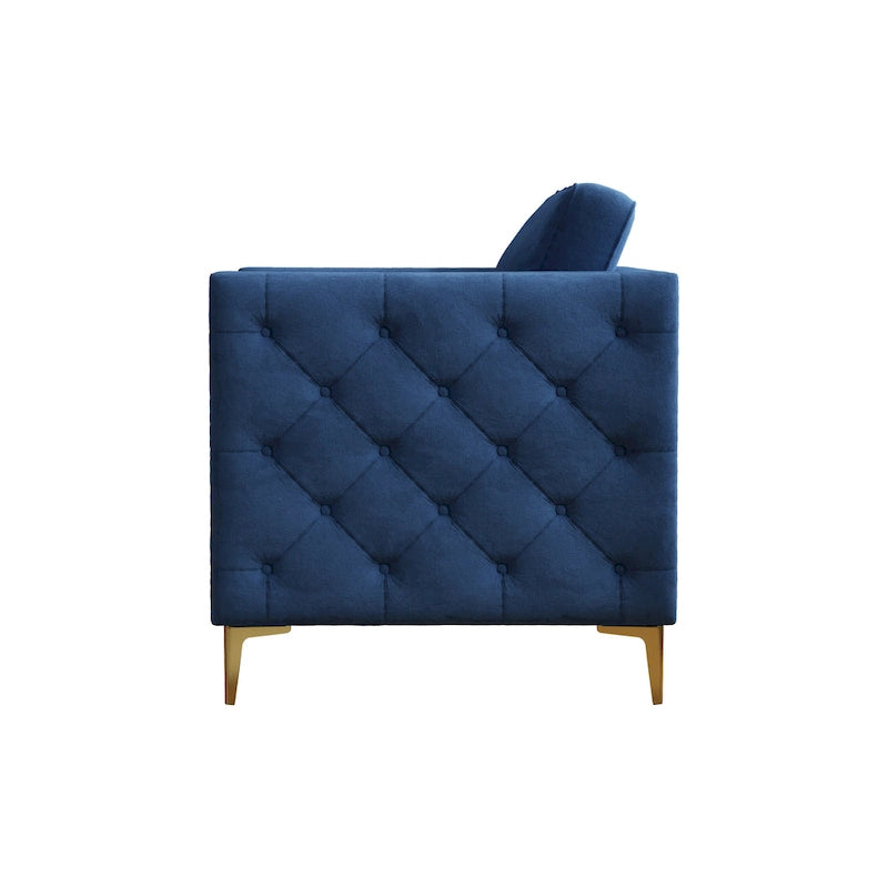 Sillón Acentual de Terciopelo con Patas de Metal Dorado, Asiento Individual – Azul Marino / Negro / Beige / Caqui