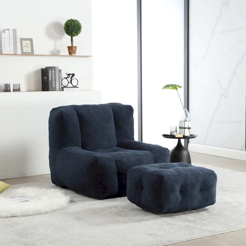 Sillón tapizado en terciopelo con otomana – Asiento individual, 6 colores