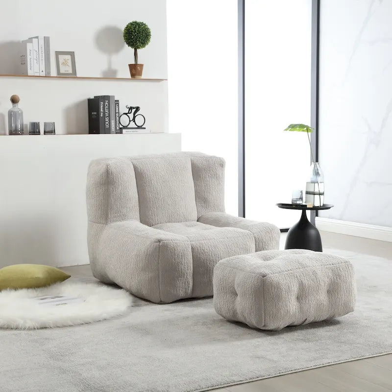 Sillón tapizado en terciopelo con otomana – Asiento individual, 6 colores