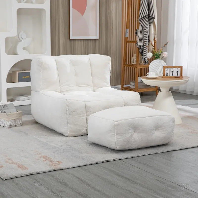Sillón tapizado en terciopelo con otomana – Asiento individual, 6 colores
