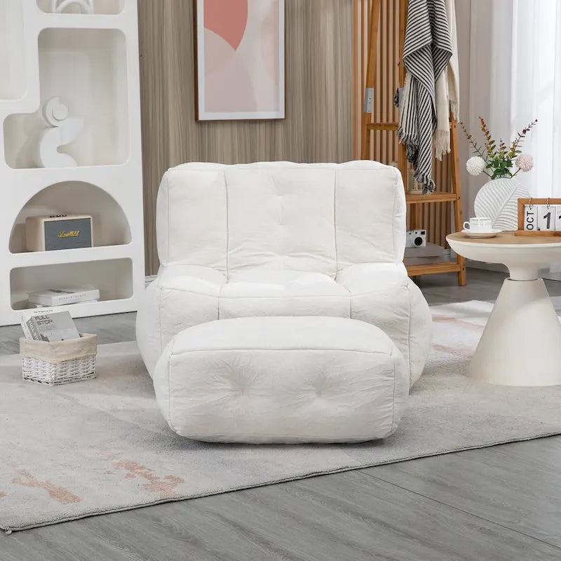 Sillón tapizado en terciopelo con otomana – Asiento individual, 6 colores