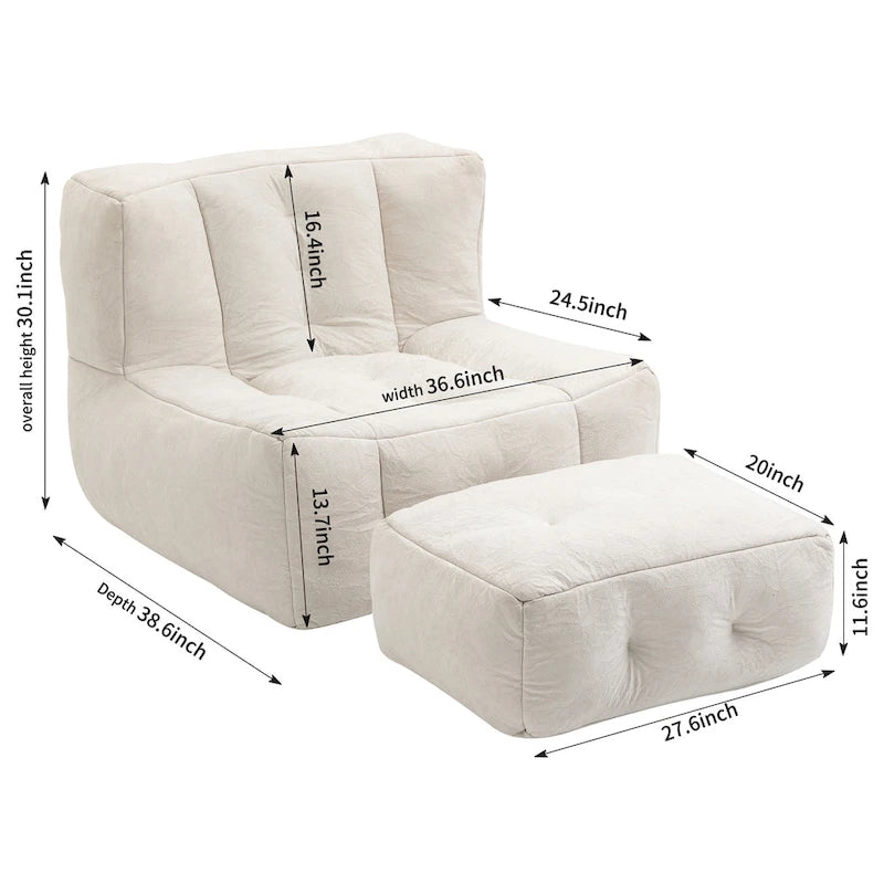 Sillón tapizado en terciopelo con otomana – Asiento individual, 6 colores