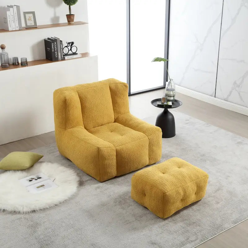 Sillón tapizado en terciopelo con otomana – Asiento individual, 6 colores