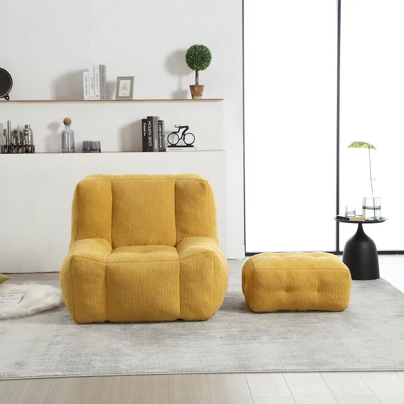 Sillón tapizado en terciopelo con otomana – Asiento individual, 6 colores