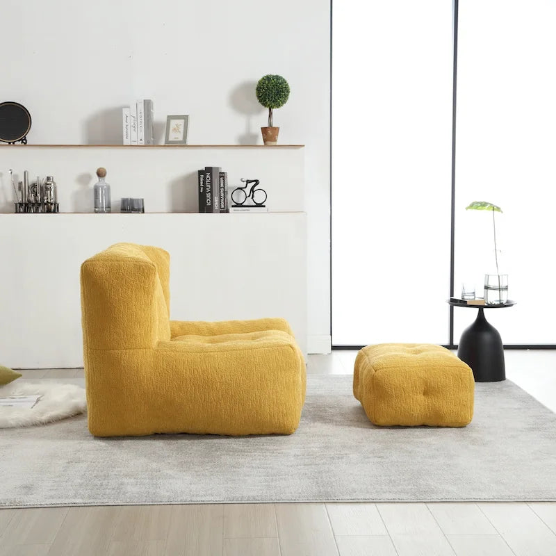 Sillón tapizado en terciopelo con otomana – Asiento individual, 6 colores