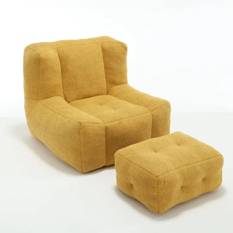 Sillón tapizado en terciopelo con otomana – Asiento individual, 6 colores