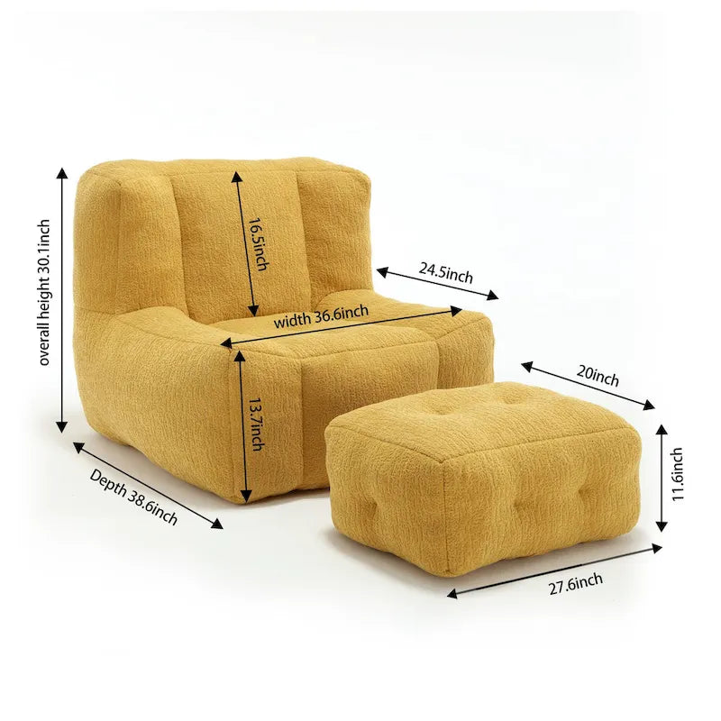 Sillón tapizado en terciopelo con otomana – Asiento individual, 6 colores