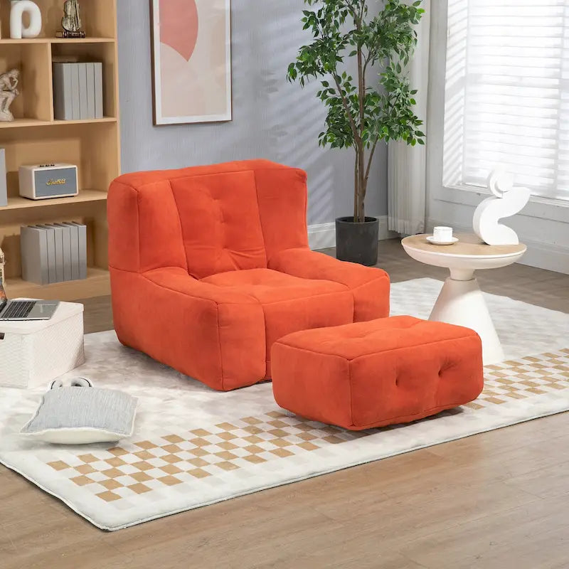Sillón tapizado en terciopelo con otomana – Asiento individual, 6 colores