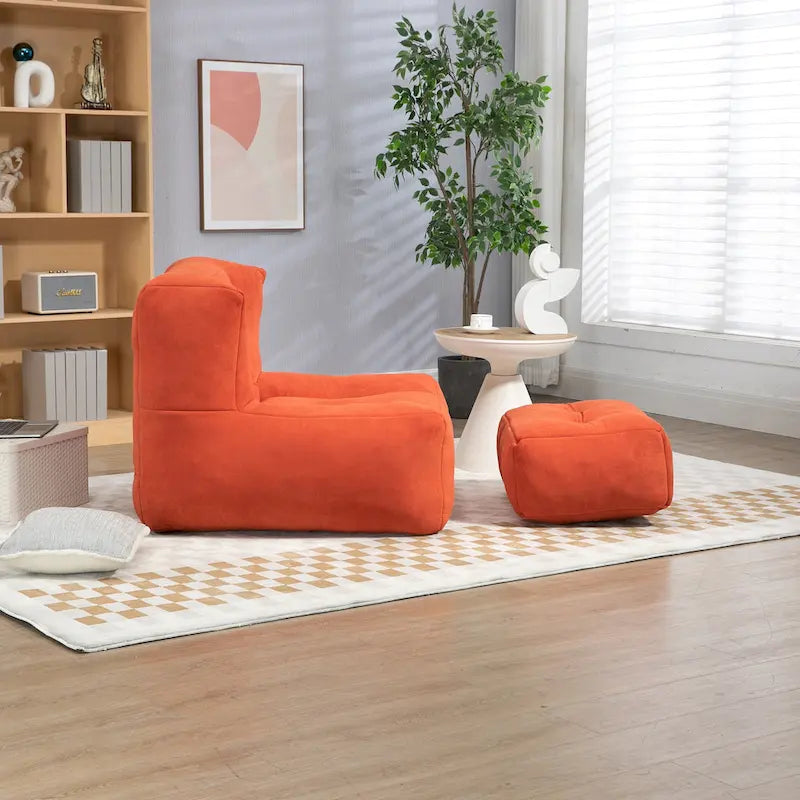 Sillón tapizado en terciopelo con otomana – Asiento individual, 6 colores