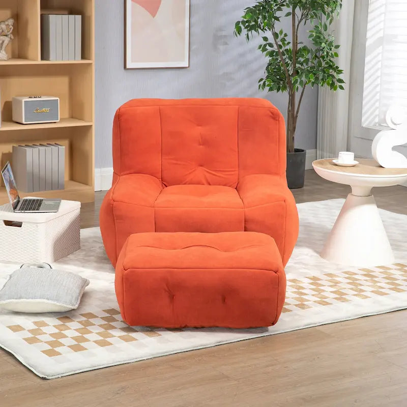 Sillón tapizado en terciopelo con otomana – Asiento individual, 6 colores