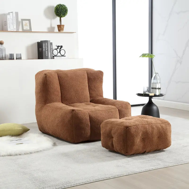 Sillón tapizado en terciopelo con otomana – Asiento individual, 6 colores