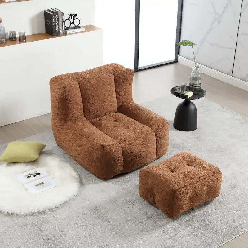 Sillón tapizado en terciopelo con otomana – Asiento individual, 6 colores