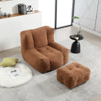 Sillón tapizado en terciopelo con otomana – Asiento individual, 6 colores