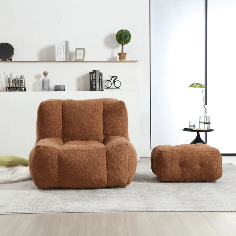 Sillón tapizado en terciopelo con otomana – Asiento individual, 6 colores