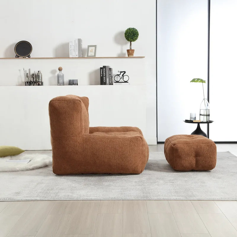 Sillón tapizado en terciopelo con otomana – Asiento individual, 6 colores