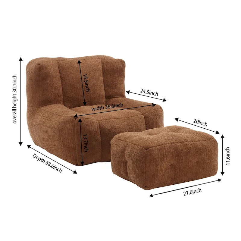 Sillón tapizado en terciopelo con otomana – Asiento individual, 6 colores