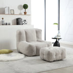 Sillón tapizado en terciopelo con otomana – Asiento individual, 6 colores