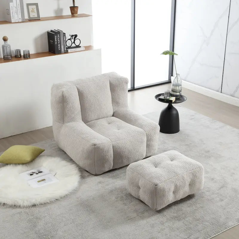 Sillón tapizado en terciopelo con otomana – Asiento individual, 6 colores