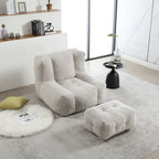 Sillón tapizado en terciopelo con otomana – Asiento individual, 6 colores