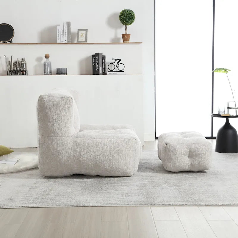 Sillón tapizado en terciopelo con otomana – Asiento individual, 6 colores
